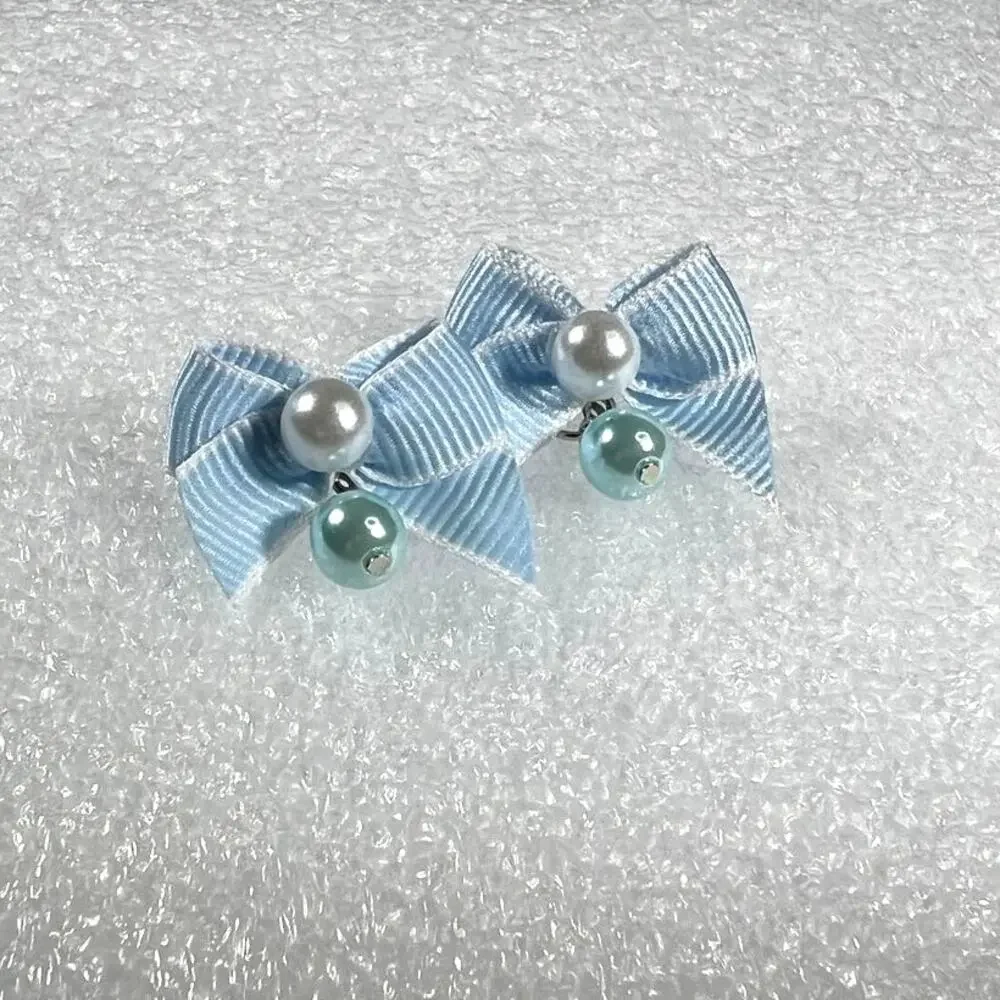 Retro Korean Coquette Faux Simulated Pearl Bow Earrings New on Card Deadstock